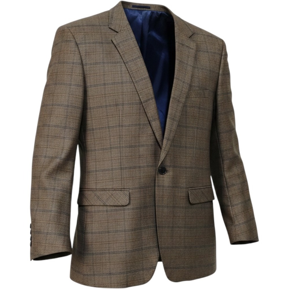 Kudoro Mens Brown Plaid One Button Blazer Sport Coat Jacket XL Blue